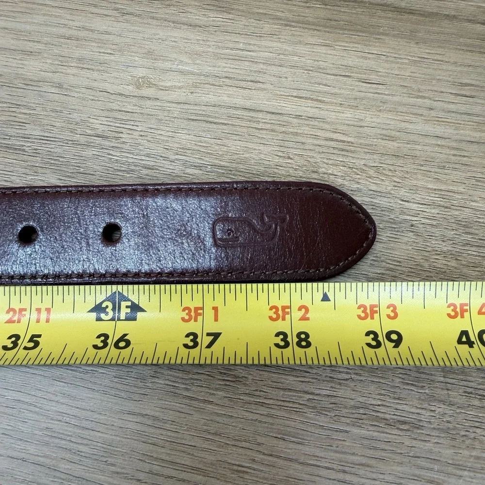 Vineyard Vines Canvas Leather Belt Mens 34 Pink Gray Brown Cowhide Buckle 1.5